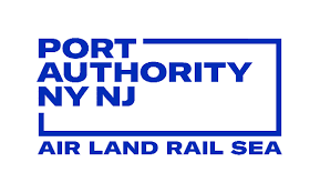 A blue and white logo for port authority of new jersey.